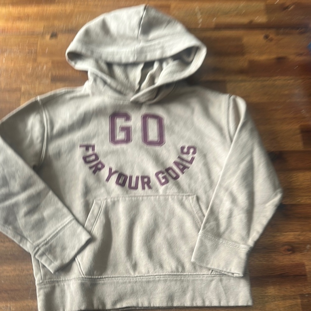 Old Navy Tan Hoodie with Purple Print